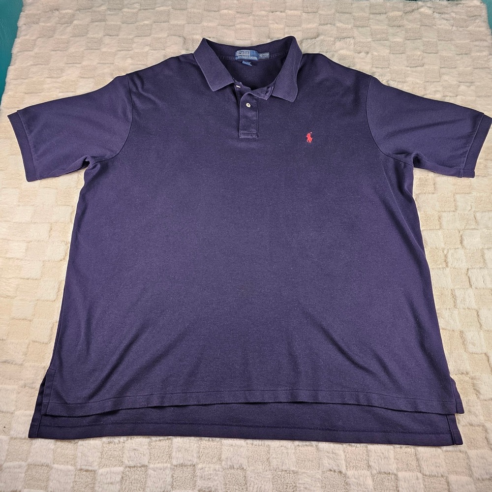 Polo Ralph Lauren Men 2XLT Navy Blue Short Sleeve Cotton Polo Shirt Red Pony